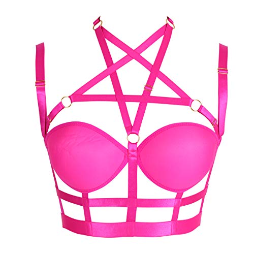 BBOHSS Damen Pentagramm Body Harness BH Strappy Tops verstellbar Gothic Punk Festival Rave Bralette - Schwarz - Einheitsgröße (Rose Red) von BBOHSS