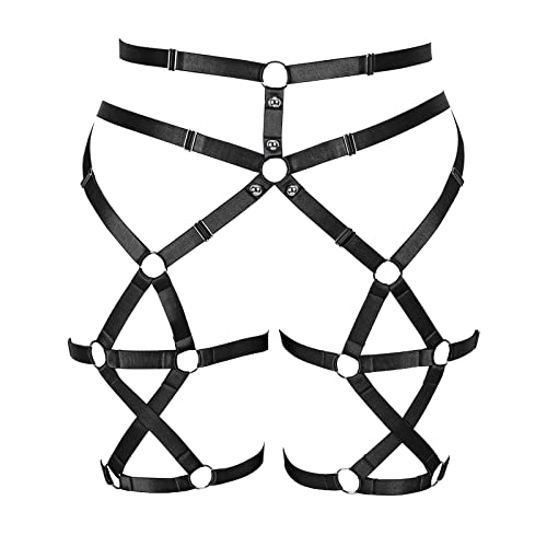 BBOHSS Damen Punk Body Harness Beine Übergröße Strumpfband Strümpfe Hohl Gothic Weihnachten Mode Strumpfband Kostüm (Schwarz) von BBOHSS