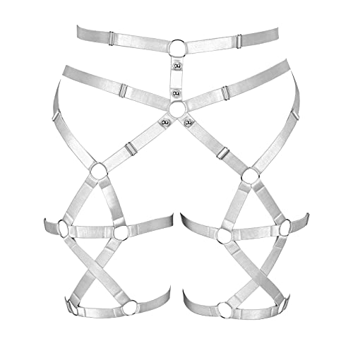 BBOHSS Damen Punk Body Harness Beine Übergröße Strumpfband Strümpfe Hohl Gothic Weihnachten Mode Strumpfband Kostüm (Weiß) von BBOHSS