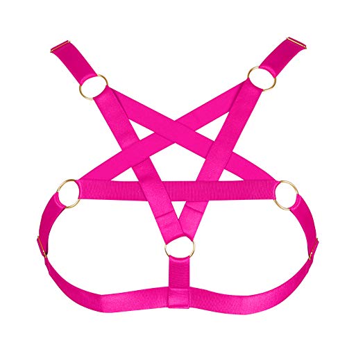 BBOHSS Damen Unterwäsche BH Pentagramm Body Harness Strap BH elastisch verstellbar Punk Gothic Dance Party Kostüm (Rose Red) von BBOHSS