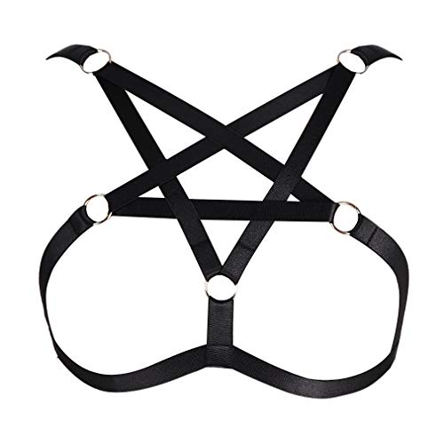 BBOHSS Damen Unterwäsche BH Pentagramm Body Harness Strap BH elastisch verstellbar Punk Gothic Dance Party Kostüm (Schwarz) von BBOHSS