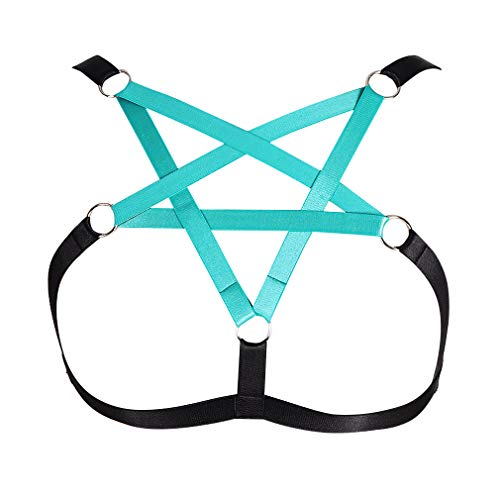 BBOHSS Damen Unterwäsche BH Pentagramm Body Harness Strap BH elastisch verstellbar Punk Gothic Dance Party Kostüm (Schwarz+Jadegrün) von BBOHSS