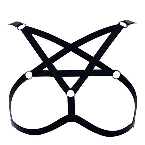 BBOHSS Damen Unterwäsche BH Pentagramm Body Harness Strap BH elastisch verstellbar Punk Gothic Dance Party Kostüm (Schwarz A) von BBOHSS