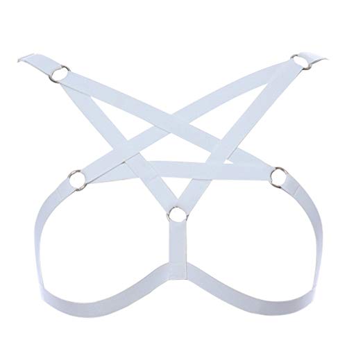 BBOHSS Damen Unterwäsche BH Pentagramm Body Harness Strap BH elastisch verstellbar Punk Gothic Dance Party Kostüm (Weiß A) von BBOHSS