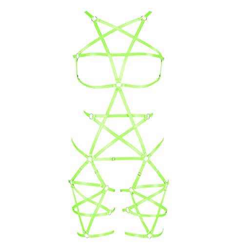 BBOHSS Female Body Harness BH Strumpfband Soft Hollow Carnival Dance Zubehör Punk Gothic Verstellbarer Gürtel (Leuchtendes Grün) von BBOHSS