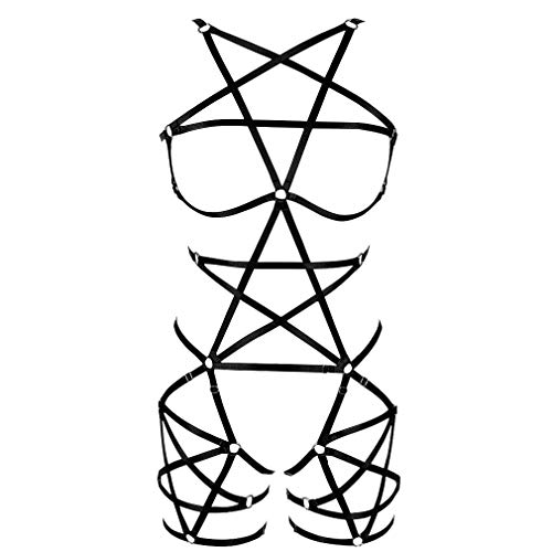BBOHSS Female Body Harness BH Strumpfband Soft Hollow Carnival Dance Zubehör Punk Gothic verstellbarer Gürtel (Schwarz) von BBOHSS