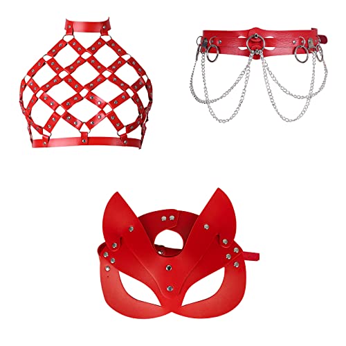 BBOHSS Frauen Body Harness Leder Punk BH Anzug Mode Maske Strumpfband Club Gothic Karneval Gürtel Tanzkostüm von BBOHSS