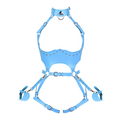 BBOHSS Frauen Körper Harness Leder BH Handgelenk Lock Anzug Strumpfband Gürtel Punk Party Karneval Voller Hohl Gürtel Tanz Kostüm von BBOHSS