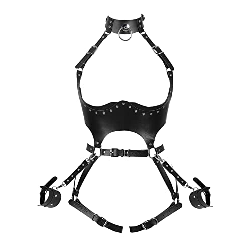 BBOHSS Frauen Body Harness Leder Punk BH Anzug Strumpfband Club Party Rave Halloween Full Hollow Belt Dance Kostüm (Schwarz) von BBOHSS