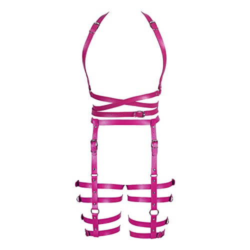 BBOHSS Frauen Body Harness Leder Punk BH Anzug Strumpfgürtel Club Gothic Karneval Halloween Hohlgürtel Party Dance Kostüm (Rose Red) von BBOHSS