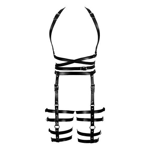 BBOHSS Frauen Body Harness Leder Punk BH Anzug Strumpfgürtel Club Gothic Karneval Halloween Hohlgürtel Party Dance Kostüm (Schwarz) von BBOHSS