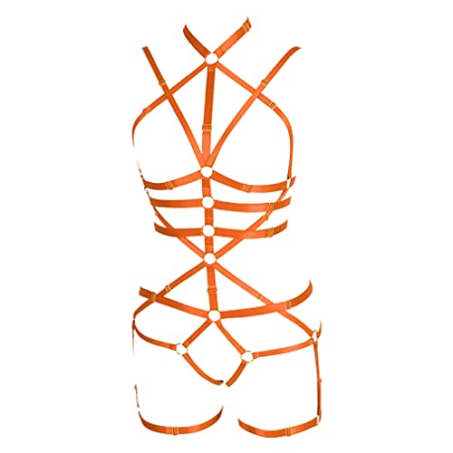 BBOHSS Frauen Body Harness Set Karneval Strumpfband Gürtel Set Elastic Hollow Top Bra Punk Gothic Tanz Kostüm (Orange) von BBOHSS