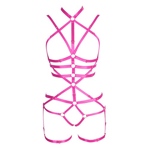 BBOHSS Frauen Body Harness Set Karneval Strumpfband Gürtel Set Elastic Hollow Top Bra Punk Gothic Tanz Kostüm (Rose Red) von BBOHSS