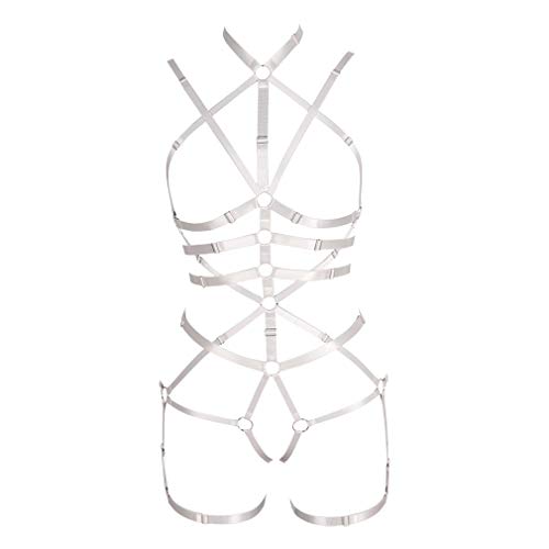 BBOHSS Frauen Body Harness Set Karneval Strumpfband Gürtel Set Elastic Hollow Top Bra Punk Gothic Tanz Kostüm (Weiß) von BBOHSS