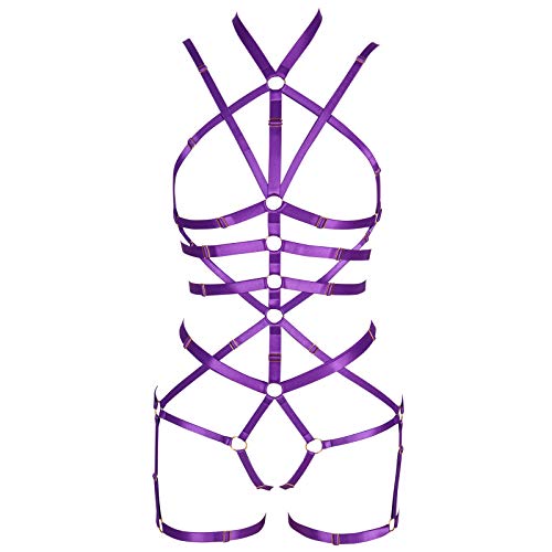 BBOHSS Frauen Body Harness Set Karneval Strumpfband Gürtel Set Elastic Hollow Top Bra Punk Gothic Tanz Kostüm (lila) von BBOHSS