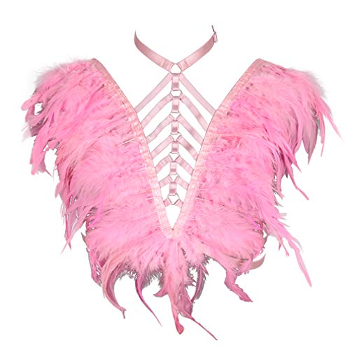 BBOHSS Frauen Feder Body Harness BH Flügelriemen Hohl Open Cage BH Rahmen Punk Gothic Burning Carnival Kostüm Zubehör (Rosa) von BBOHSS