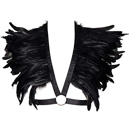 BBOHSS Herren Feder Body Harness Schal Epaulette Achselzucken Schal Schal Riemchen BH Halloween EDC Tanz Karneval Kostüm (Schwarz+Schwarz) von BBOHSS