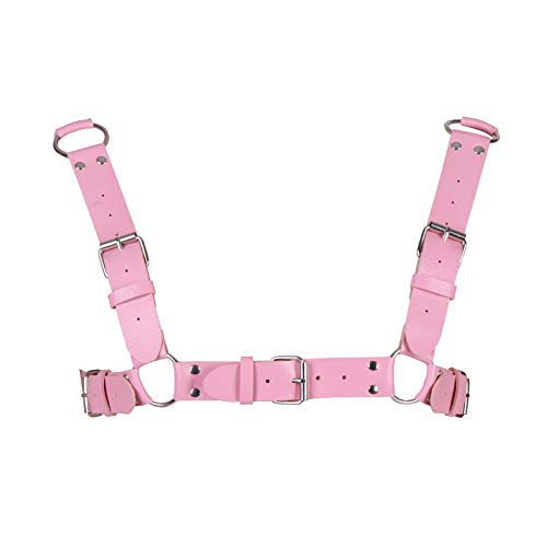 BBOHSS Herren Leder Body Harness Punk Brustgurt Harness Gürtel Verstellbare Gothic Carnival Dance Kostüm Zubehör (Rosa) von BBOHSS