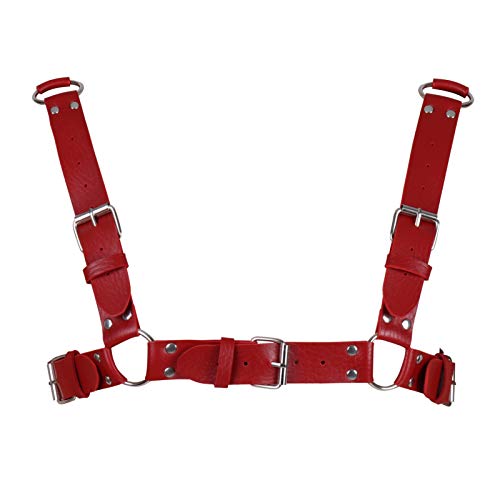 BBOHSS Herren Leder Body Harness Punk Brustgurt Harness Gürtel Verstellbare Gothic Carnival Dance Kostüm Zubehör (Weinrot) von BBOHSS