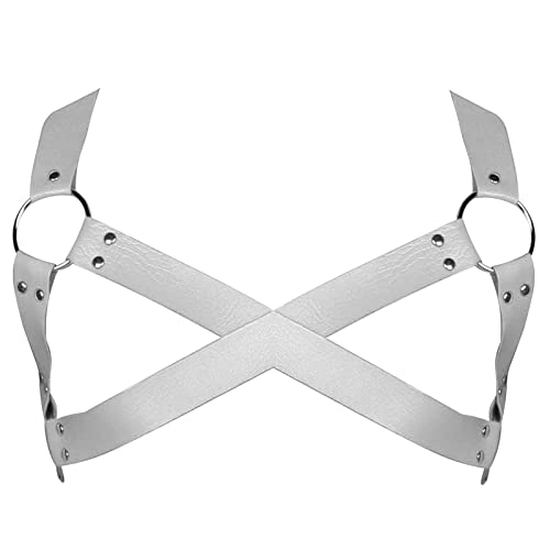 BBOHSS Herren Leder Körper Harness Punk Brustgurt Einstellbar Gothic Karneval Halloween Weihnachtstanz Kostüm Zubehör (weiß) von BBOHSS