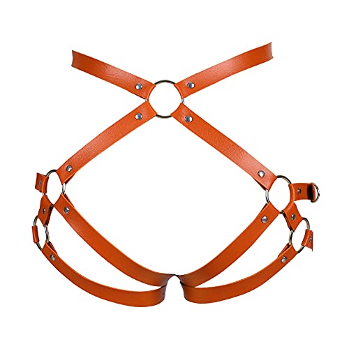 BBOHSS Leder Damen Body Harness Mode Strumpfgürtel Karneval Gothic Halloween Punk Dance Festival Strumpfband Kleidung (Orange) von BBOHSS