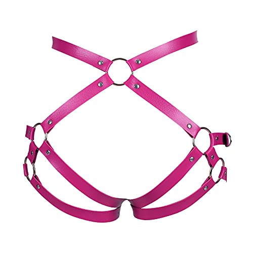 BBOHSS Leder Damen Body Harness Mode Strumpfgürtel Karneval Gothic Halloween Punk Dance Festival Strumpfband Kleidung (Rose Red) von BBOHSS