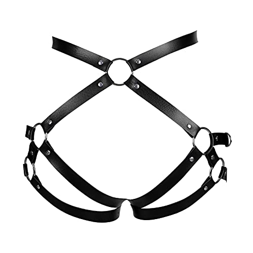 BBOHSS Leder Damen Body Harness Mode Strumpfgürtel Karneval Gothic Halloween Punk Dance Festival Strumpfband Kleidung (Schwarz) von BBOHSS