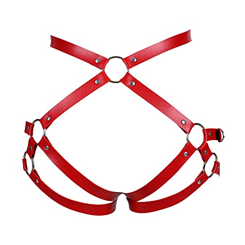 BBOHSS Leder Damen Body Harness Mode Strumpfgürtel Karneval Gothic Halloween Punk Dance Festival Strumpfband Kleidung (rot) von BBOHSS