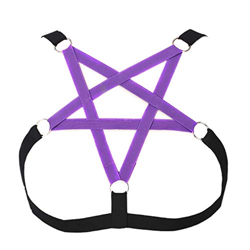 BBOHSS Damen Unterwäsche BH Pentagramm Body Harness Strap BH elastisch verstellbar Punk Gothic Dance Party Kostüm (lila) von BBOHSS