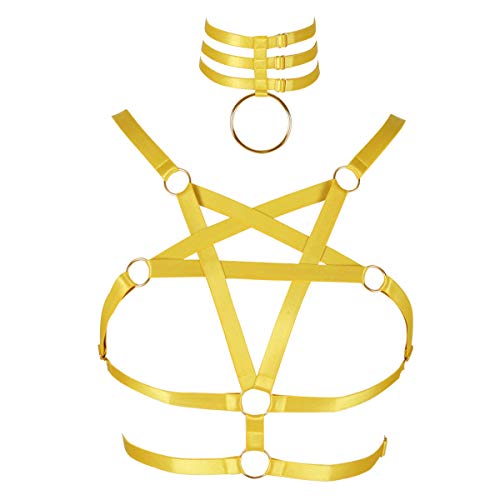 BBOHSS Riemchen Body Harness BH verstellbare Frauen Tops Steampunk Goth Plus Size (Orange Gelb) von BBOHSS