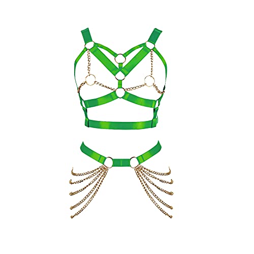 Damen Body Harness BH Punk Strumpfband Elastisch Verstellbarer BH Tanz Karneval Gothic Kostümzubehör von BBOHSS