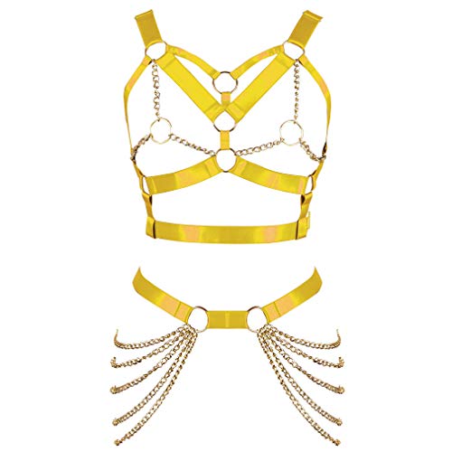 Damen Body Harness BH Punk Strumpfband Elastisch Verstellbarer BH Tanz Karneval Gothic Kostümzubehör von BBOHSS