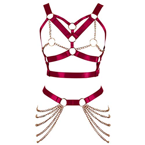 Damen Body Harness BH Punk Strumpfband Elastisch Verstellbarer BH Tanz Karneval Gothic Kostümzubehör von BBOHSS