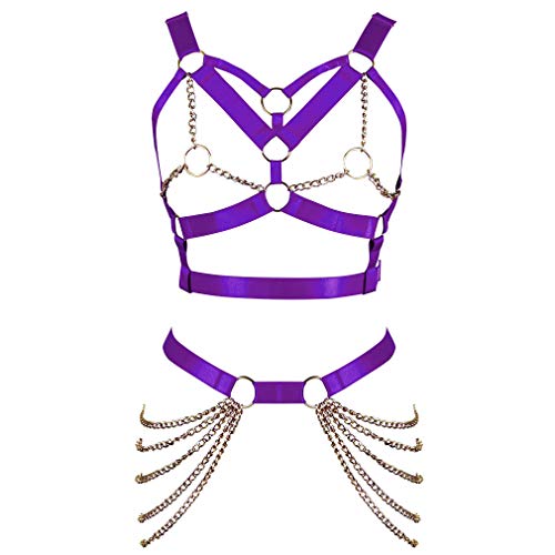 Damen Body Harness BH Punk Strumpfband Elastisch Verstellbarer BH Tanz Karneval Gothic Kostümzubehör von BBOHSS