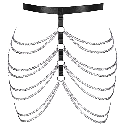 Damen Body Harness Bein Strumpfband Gürtel Plus Size Strümpfe Oberschenkel Punk Gothic Karneval Halloween Frau Geschenk, Schwarz , One size von BBOHSS