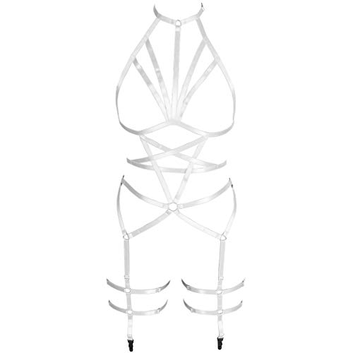 Damen Body Harness Karneval Set BH Punk Gothic BH Plus Size Strumpfband Zubehör (Weiß) von BBOHSS