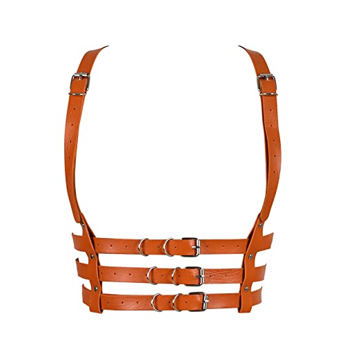 Damen Body Harness Leder BH Gürtel Mode BH Punk Gothic Karneval PartyWeihnachten Halloween Tanzkostüm (Orange) von BBOHSS