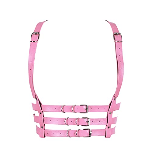 Damen Body Harness Leder BH Gürtel Mode BH Punk Gothic Karneval PartyWeihnachten Halloween Tanzkostüm (Rosa) von BBOHSS