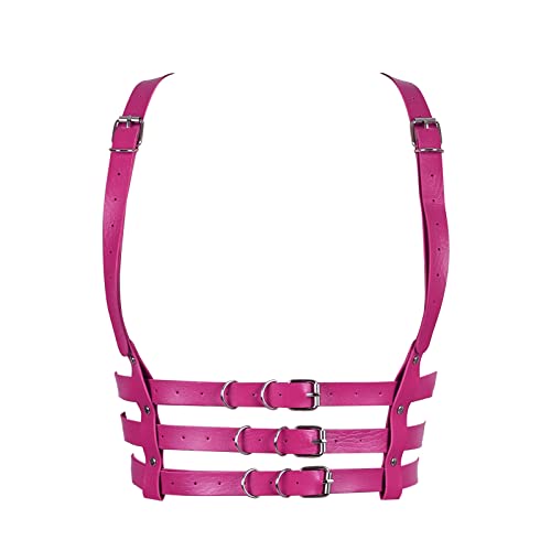 Damen Body Harness Leder BH Gürtel Mode BH Punk Gothic Karneval PartyWeihnachten Halloween Tanzkostüm (Rose Red) von BBOHSS