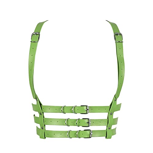 Damen Body Harness Leder BH Gürtel Mode BH Punk Gothic Karneval PartyWeihnachten Halloween Tanzkostüm (hellgrün) von BBOHSS