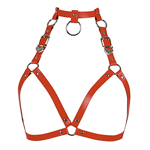 Damen Body Harness Leder BH Punk Tight Cage Top Verstellbarer Träger BH Festival Karneval Gothic Strap Dance Kostüm (Orange) von BBOHSS