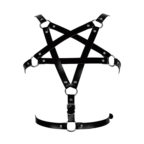 Damen Body Harness Leder Pentagramm BH Gürtel Mode BH Punk Gothic Karneval Halloween Weihnachten Tanzkostüm (Schwarz) von BBOHSS