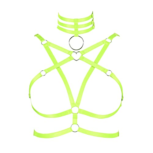 Damen Body Harness Pentagram Plus Size BH Hohl Unterwäsche BH Punk Gothic Halloween Mode Tanzkleidung (Leuchtendes Grün) von BBOHSS