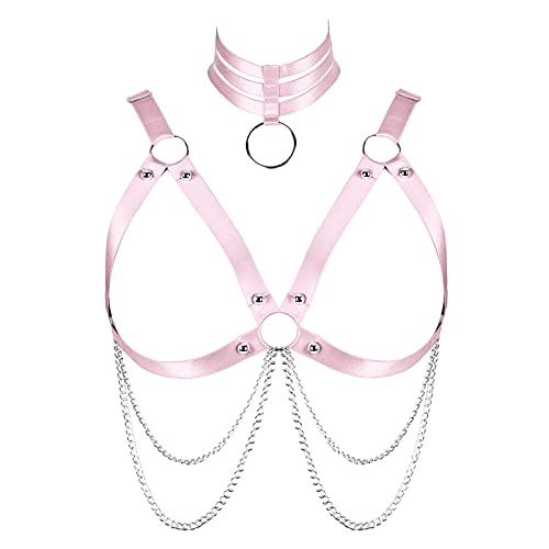Damen Body Harness Plus Size BH Hohl Punk BH Gothic Weihnachten Karneval Halloween Mode Kostüm von BBOHSS