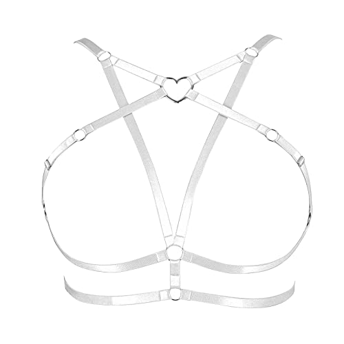 Damen Body Harness Plus Size Pentagramm Mode BH Punk Gothic Top Hohler Gürtel Weihnachten Karneval Halloween Tanzkostüm (Weiß) von BBOHSS