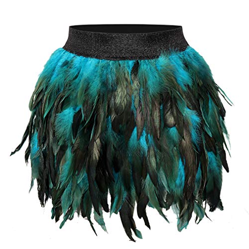 Damen Federn Rock Mode Mini A-Linie Rock Punk Gothic Halloween Karneval Party Halbkleid (DE/NL/SE/PL, Bundweite, 24, Regular, Regular, Himmelblau) von BBOHSS