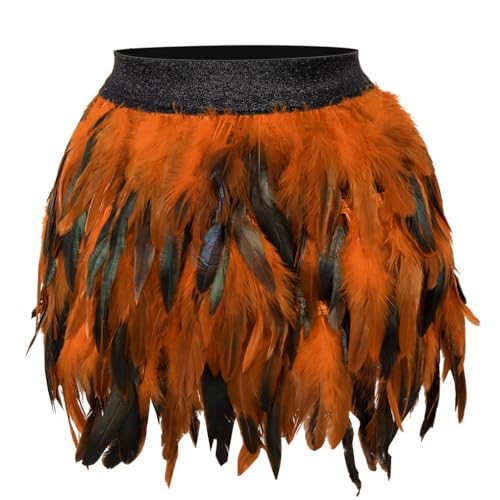 Damen Federn Rock Mode Mini A-Linie Rock Punk Gothic Halloween Karneval Party Halbkleid (DE/NL/SE/PL, Bundweite, 26, Regular, Regular, Orange) von BBOHSS