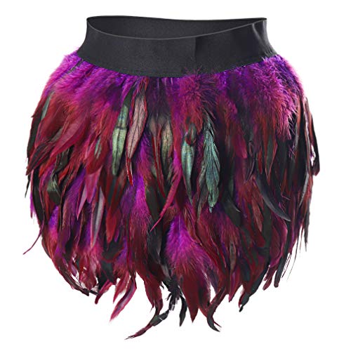 Damen Federn Rock Mode Mini A-Linie Rock Punk Gothic Halloween Karneval Party Halbkleid (DE/NL/SE/PL, Bundweite, 28, Regular, Regular, Lila) von BBOHSS