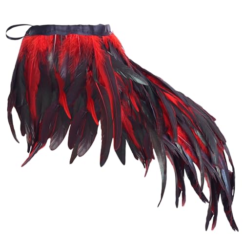 Damen Federn Schal Schal Mode One Shoulder Punk Gothic Halloween Karneval Party Tanzgeschirr Dekoration (Rot) von BBOHSS