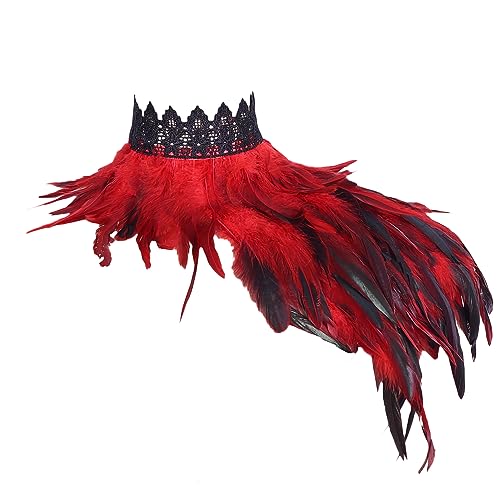 Damen Federns Schal Mode One Shoulder Punk Gothic Halloween Karneval Party Tanzgeschirr Kleidung Zubehör (Rot) von BBOHSS